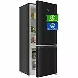 CHIQ Freistehender Kühlschrank mit Gefrierfach | Kühl-Gefrierkombination 114 cm Höhe, 47 cm Breit, 117L| 4 Sterne Gefrieren -24℃ | EEK E, 168kWh/Jahr, Low Frost| LED Litcht | Dunkler Edelstahl Look
