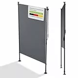 Juskys® Senkrechtmarkise Barbados 120x310 cm - Balkon Sichtschutz wetterfest - Ausziehbare Seitenmarkise ohne Bohren für Garten und Balkon - Grau