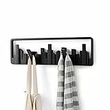 Umbra Skyline Kunststoff Garderobenhaken - Moderne und Platzsparende Garderobenleiste mit 5 Beweglichen Haken für Jacken, Mäntel, Schals, Handtaschen und Mehr, Schwarz