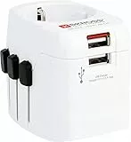 SKROSS | 1302460 | Universeller Reiseadapter 2- und 3-polig und mit 2 USB-Buchsen - Spannung und Leistung: 100 V – 630 W, 250 V – 1575 W - Anti-Elektroschock-Schutz