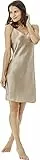 Jadee Damen Seiden Nachthemd Nachtkleid Negligee aus 100% Seide - Nougat - L -