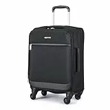 Amazon Basics Weicher Handgepäck-Trolley (53 cm), Koffer mit 4 um 360° drehbaren Rollen, Erweiterbar, Reißverschlusstasche und Gurte, Teleskopgriff, Schwarz