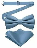 JEMYGINS Herren-Set aus Solider Mattierter Bifold-Fliege mit Einstecktuch,Graublau