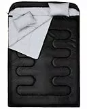 Schlafsack Outdoor: Sportneer Schlafsäcke 2 Personen Doppelschlafsack 220x150cm, 3.5kg mit 2 Kissen, Vier Doppel Zippern, Erwachsene Deckenschlafsack für Familie, Schwarz