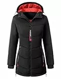 CMTOP Wintermantel Damen Warme Steppmantel Dicker Winterjacke Herbst Winter Steppjacke Parka Lang Reißverschluss Damen-mäntel Casual Winterparka mit Kapuze, Taschen(Schwarz, L)