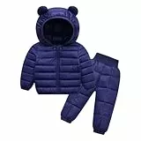 Sxiwei Baby Winter Schneeanzug Langarm Daunenjacke Mantel mit Kapuze + Hosen Lang Skihose Kinderskianzug Set Navy blau 110-116