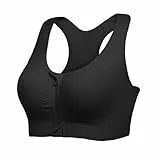 Lemef Sport-BHs mit Reißverschluss vorne, hohe Impackung, Post-OP-Kompressions-BHs für Damen, nach Operationen, kabelloser Racerback-Yoga-BH, Schwarz , XL