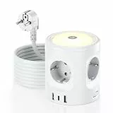 Steckdosenleiste mit Licht, 4 Fach Mehrfachsteckdose mit 3 USB Steckdosenleiste Überspannungsschutz mehrfachstecker würfel 3 Beleuchtungsmodi 3M Verlängerungskabel Steckdosenturm für Zuhause Büro, 16A