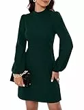 KOJOOIN Kleid Damen Bleistiftkleid Elegent Businesskleid Langarm Einfabrig Knielang A-Linie Hohe Taille Wickelkleid Dunkelgrün M