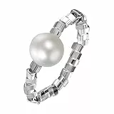 Flongo Damen Perlen Ring Elastisch: Barock Perlenring 7mm echt Süßwasserperlen weiß Ringe Pearl rings silber stapelbar Daumen Ring anti Stress Stretchringe Glitzer Geschenk für Frauen Mädchen