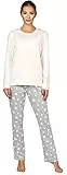 Bellivalini Damen Schlafanzug lang Pyjama Langarm Lange Hose Rundhalsausschnitt Muster Sterne bunt BLV50-167(Creme Melange Sterne, S)