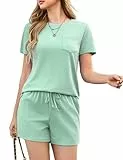 Totatuit 2 Teiler Damen Sommer Outfit Kurzarm Shirt und Shorts Sportanzug Freizeitanzug Loungeanzug Trainingsanzug für Alltag Yoga Haus oder Urlaub in weichem Stoff