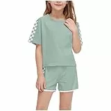 XINYUNZU Sportanzug Mädchen T-Shirt und Shorts Sommer Kleidung Set Trainingsanzug Jogginganzug Sport Top mit Sporthose Kurz Activewear Casual Klamotten Bekleidungssets für Kinder Armeegrün 7 Jahre