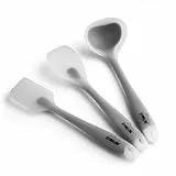 Stoneline 3-teiliges Küchenhelfer Set, Silikon, geeignet für antihaftbeschichtetes Kochgeschirr, Küchenutensilien Set, Schaber, Kochlöffel und Suppenkelle, grau