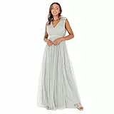 Maya Deluxe Damen Ärmelloses Abendkleid Mit Gerafftem V-ausschnitt & Hoher Taille - Hochzeitsgast Kleid Tüllkleid Bridesmaid Dress, Green Lily, 42 EU
