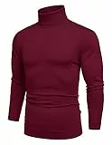 Weardear Herren Rollkragenpullover Langarm Dünner Strickpullover Rollkragenpulli Feinstrick Pullover Sweater Einfarbig Dunkelrot XS