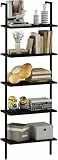 Huhote Leiterregal, 5 Etagen Wand-Bücherregal, Bücherregal Wandmontage, Bücherregal, offenes hohes Bücherregal mit Metallrahmen, Industrieregal für Wohnzimmer, Küche, Büro, Schlafzimmer (Schwarz)