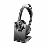 Poly Voyager Focus 2 USB-C Headset für Microsoft Teams, mit USB-C/A Adapter und Ladestation – Bluetooth, ANC, Acoustic Fence Technologie, bis zu 25 Stunden Sprechzeit, Schwarz