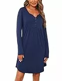 Jahetuul Nachthemd Damen Langarm Nachtwäsche warm Schlafshirt Baumwolle lang Negligee Stillnachthemd mit Knopfleiste locker Schlafkleid Nachthemden