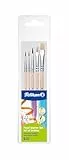 Pelikan Pinsel-Set, Größe 2, 4, 6, 10, (3 Haarpinsel, 2 Borstenpinsel), Schaft naturbelassen, 5 Stück
