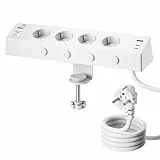 Tischsteckdose mit USB C 20W, Kinglink Steckdosenleiste Schreibtisch einzeln Schaltbar, 4Fach Mehrfachsteckdose mit Schalter, Überspannungsschutz mit 2M Kabel für Zuhause Büro, Weiß