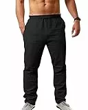 NANAMEEI Herren Leinenhose Lang Freizeit Regular Fit Casual Baumwolle Loose Fit Strand Schwarz 3XL