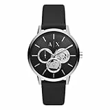 Armani Exchange Uhr für Männer , Quarzwerk, 42MM Schwarzes Edelstahlgehäuse mit einem Lederarmband, AX2745