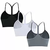 ANGOOL Sport BH Damen ohne Bügel Racerback Spaghetti Träger Sport Bustier Damen Gepolstert Seamless Y-Rücken Abnehmbare Cup für Low-Impact Training, Schwarz+Grau+Weiß, M