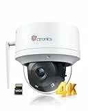 Ctronics 4K 8MP Überwachungskamera Ausen WLAN, Erkennung von Personen/Fahrzeugen/Tieren, Auto-Tracking, UHD IR Nachtsicht, 8 Presets, PC/App, 64GB SD inkl., 2.4/5GHz, 256GB SD/FTP/Cloud, Decke/Wand