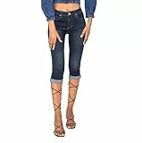 Nina Carter P132 Damen Capri Skinny Fit Jeanshosen HIGH Waist Jeans Used-Look Waschungseffekt, Dunkelblau (P132-2), M