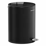 SONGMICS Kosmetikeimer, 6 Liter, Mülleimer Bad, Kleiner Abfalleimer mit Deckel, Softclose, herausnehmbarer Inneneimer aus Kunststoff, für Badezimmer, Büro, Stahl, tintenschwarz LTB012BZ01
