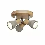 Lindby Holz Beton Deckenlampe, Deckenstrahler drehbar und schwenkbar Deckenleuchte 3x E14 max. 4,5W ohne Leuchtmittel Wohnzimmerlampe Küchenlampe