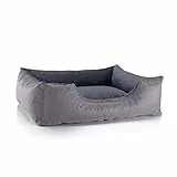 BedDog Hundebett Teddy, Hundesofa aus Cordura und Microfaser-Velours, waschbares Hundebett mit Rand, Hundekissen Vier-eckig, für drinnen, draußen, Größe L, grau-grau