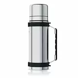 Arendo - Thermosflasche 1l mit 2 Becher - Edelstahl Thermoskanne doppelwandig - 1 Liter - One Click Verschluss - auslaufsicher – abnehmbarer Deckel – BPA frei – Kohlensäurefest - silber
