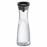 WMF Basic Wasserkaraffe aus Glas, 1 Liter, Glaskaraffe mit Deckel, Silikondeckel, CloseUp-Verschluss, Wasserkaraffe mit Deckel schwarz