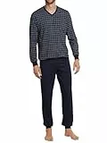 Schiesser Herren Lang Mit Bündchen - Nightwear Set Zweiteiliger Schlafanzug, Dunkelblau_159618, 56 EU