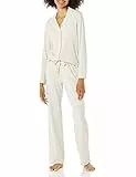Amazon Essentials Damen Schlafanzug-Set, Baumwollmodal, langärmliges Hemd und durchgehendes Unterteil, Beige, M