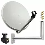 Premium X Satelliten-Komplettanlage 80cm Satellitenantenne Hellgrau Satellitenschüssel SAT Twin LNB Wandhalter 45cm ALU 2 TN