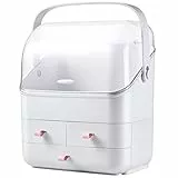 LINFIDITE Make up Organizer Box mit Deckel, Kosmetik Aufbewahrungsbox mit staubfreiem Abdeckung, tragbarer Griff, große Make up Vitrine mit Schubladen, Schlafzimmer, Kommode