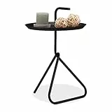 Relaxdays Beistelltisch aus Metall, Runder Ablagetisch mit Tragegriff, Moderner Couchtisch, HxD ca. 59 x 40cm, schwarz