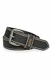 Camp David Herren Ledergürtel aus Büffelleder mit Kontrastnaht, Logo-Plakette, 4,5 cm Breiter Jeansgürtel Black, 90
