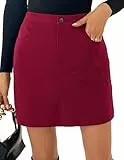 Kate Kasin Damen Cordrock Minirock Hohe Taille Schmale Passform Wickelrock Herbst&Winter Kordsamt Rock Kurzer Rock aus Cord Burgunderrot L