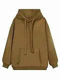 vislivin Basic Kapuzenpullover Damen Oversized Hoodie Casual Langarm Pullover Sweatshirt mit Kapuze Braun M