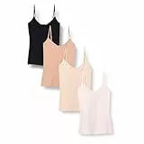 Amazon Essentials Damen Strick-Lagen-Camisole mit V-Ausschnitt in schmaler Passform (erhältlich in Übergrößen), 4er-Pack, Beige/Kamelbraun/Schwarz/Weiß, L