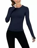 IECCP Damen Langarm Gym Sport Tops Workout Laufen T-Shirt Yoga Shirt Activewear Fitness Oberteile mit Daumenlöchern Fitness Yoga Tops Dark Blau S