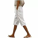 EMATOP Sommer Kurze Hose Damen Leinen Bermuda Shorts High Waist Sommershorts Leicht Einfarbig Leinenshorts mit Taschen Sporthose Elegant Baumwolle Strandshorts Weich Bequem Freizeithose