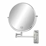 FFowcye 8 Zoll Kosmetikspiegel Wandmontage - 1X/10X Vergrößerungsspiegel Rasierspiegel, 360° Schwenkbarer Schminkspiegel mit Ausziehbarem Arm, Ideal für Make-Up, Rasur und Pflege, Chrom (Ohne Licht)