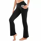 SINOPHANT Yogahose Damen Flared Sporthose Schlaghose High Waist mit Taschen Freizeit Jogginghose Bootcut Jazzpants Schwarz S