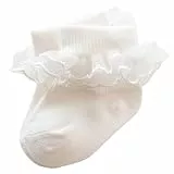 Himllauen Baby Socken 0-24 Monate, Mädchen Socken mit Spitzenrand, Weiche Baumwolle Elastische Kleinkind Socken, Atmungsaktive Spitzen Socken für Alltag (Weiß, 0-6 Months)