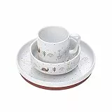 LÄSSIG Geschirrset Porzellan Kindergeschirrset Teller Schüssel Tasse mit Silikonring rutschfest Kindergeschirr/ Garden Explorer girls